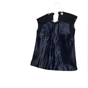 Helmut Lang Calf Hair Crew Neck Top Ladies Petite Blue & Black Sleeveless EDGY